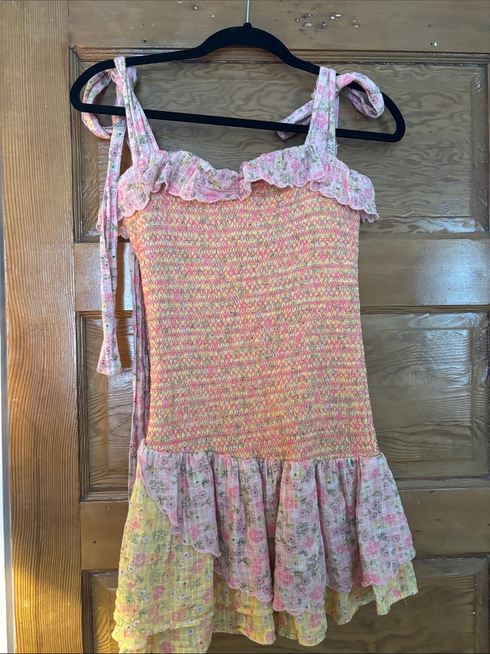 LoveShackFancy Pink & Yellow Smocked Mini Dress